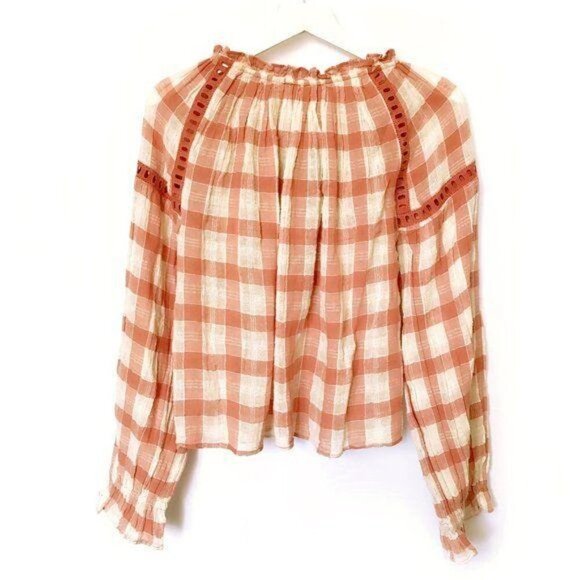 Free People - Honey Grove Plaid Top, size XS, orange red white, NWT - Picture 2 of 7